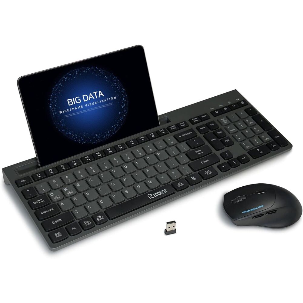 RECCAZR Wireless Keyboard and Mouse Combo, 2.4Ghz  with Phone Tablet Holder